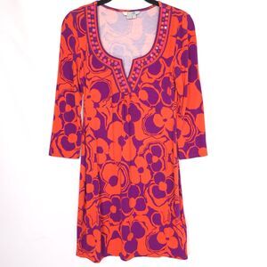 Boden Dress Women’s US 2 Beaded Jersey Kaftan Mini Purple Orange WL697